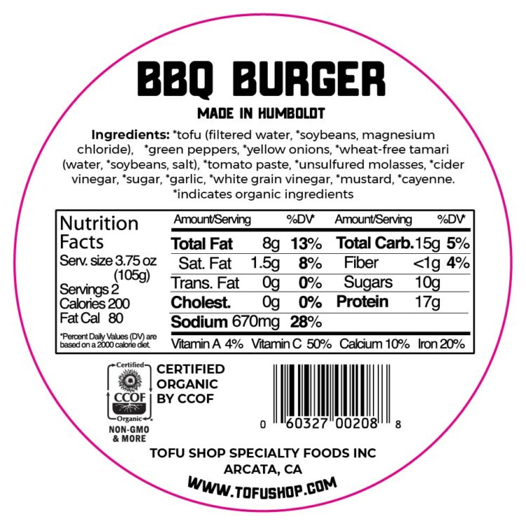 Bbq Burger Back Label TOFU SHOP